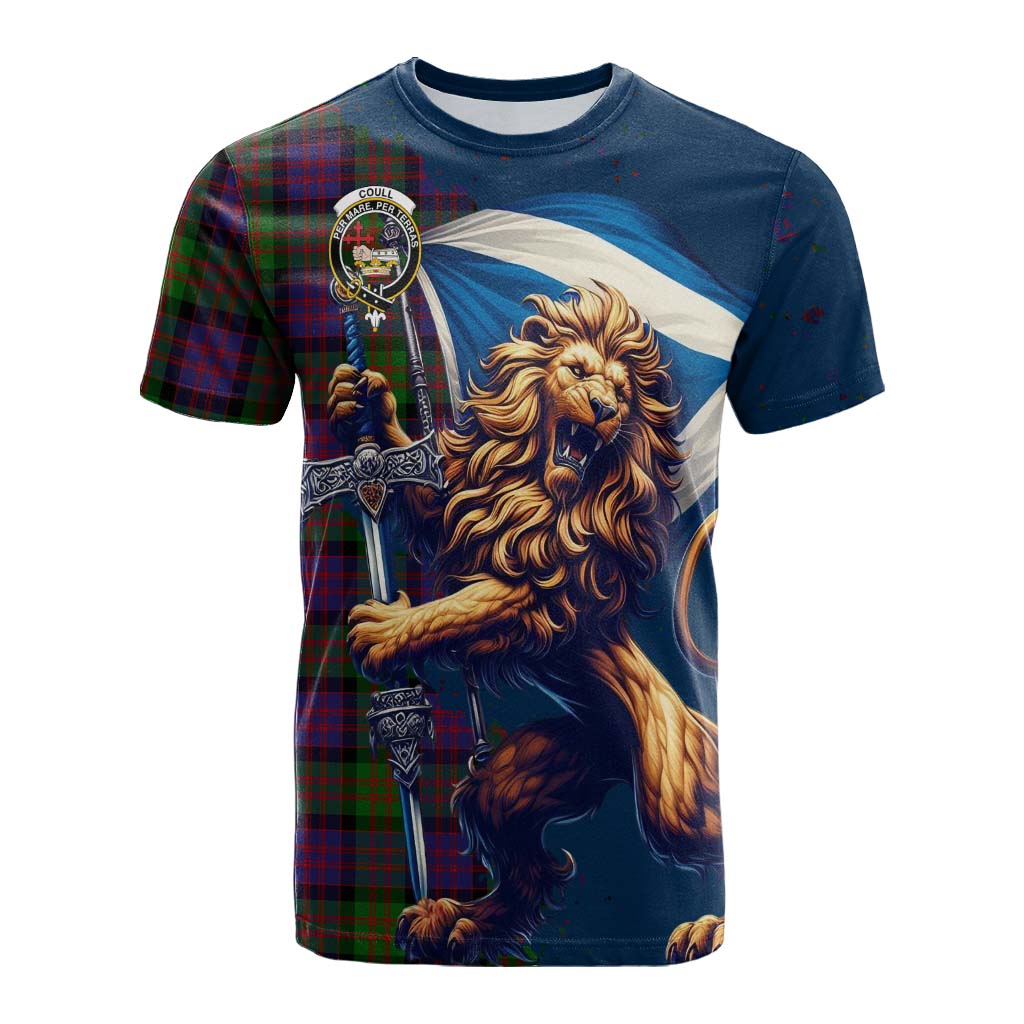 Coull Tartan Family Crest Cotton T-shirt with Scottish Majestic Lion Kid's Shirt - Tartan Vibes Clothing