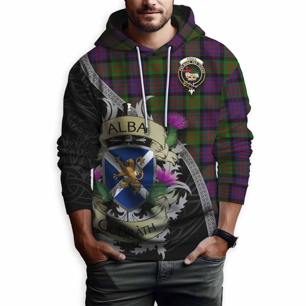 Coull Tartan Family Crest Hoodie Lion Rampant Royal Thistle Shield Celtic Inspired Pullover Hoodie - Tartan Vibes Clothing
