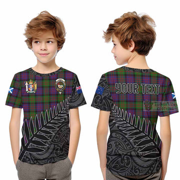 Tartan Vibes Clothing Coull Crest Tartan Kid T-Shirt with New Zealand Silver Fern Half Style
