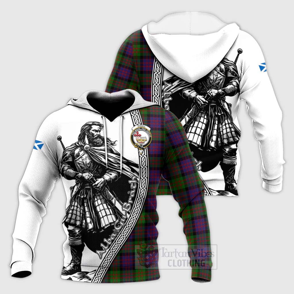Coull Tartan Clan Crest Knitted Hoodie with Highlander Warrior Celtic Style Unisex Knitted Pullover Hoodie - Tartan Vibes Clothing