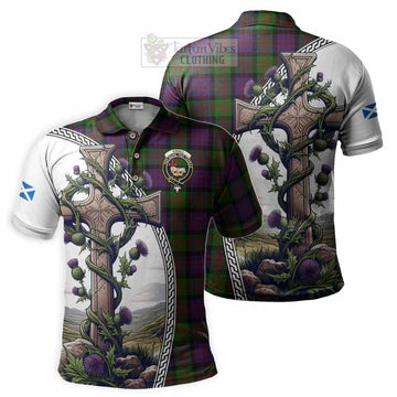 Coull Tartan Polo Shirt with Family Crest and St. Andrew's Cross Accented by Thistle Vines Kid - Tartan Vibes Clothing