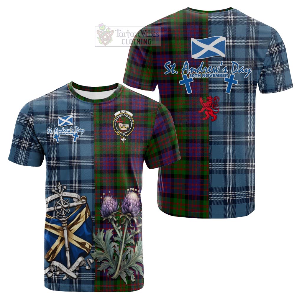 Coull Tartan Cotton T-shirt Happy St. Andrew's Day Half Tartan Style Kid's Shirt - Tartan Vibes Clothing