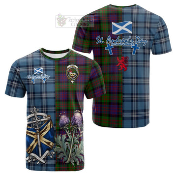 Coull Tartan Cotton T-shirt Happy St. Andrew's Day Half Tartan Style Kid's Shirt - Tartan Vibes Clothing