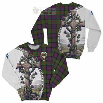 Coull Tartan Sweatshirt with Family Crest and St. Andrew's Cross Accented by Thistle Vines Unisex - Tartan Vibes Clothing