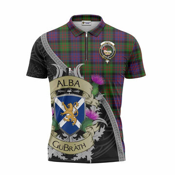 Coull Tartan Family Crest Zipper Polo Shirt Lion Rampant Royal Thistle Shield Celtic Inspired Unisex - Tartan Vibes Clothing