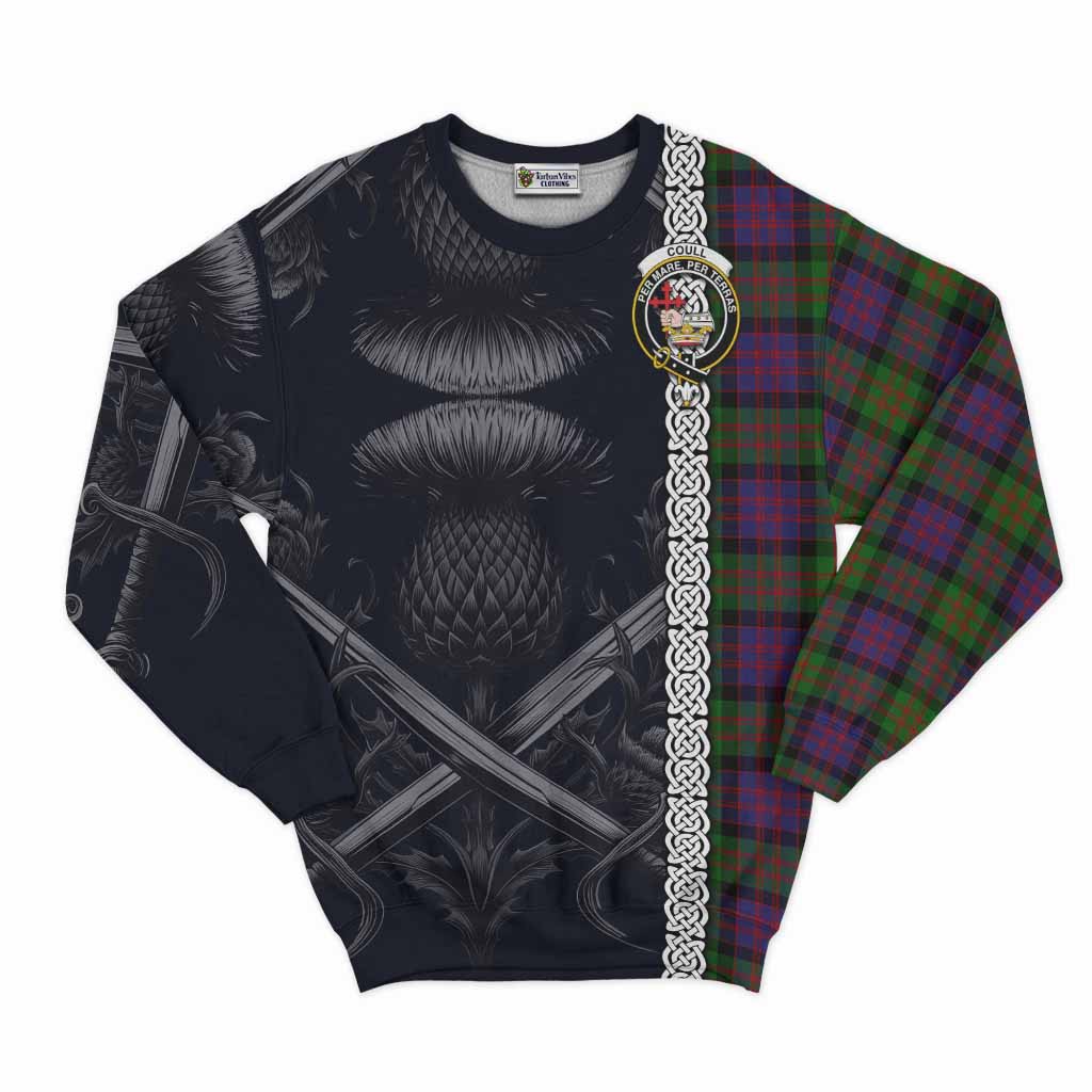 Coull Tartan Sweatshirt with Family Crest Cross Sword Thistle Celtic Vibes Unisex - Tartan Vibes Clothing
