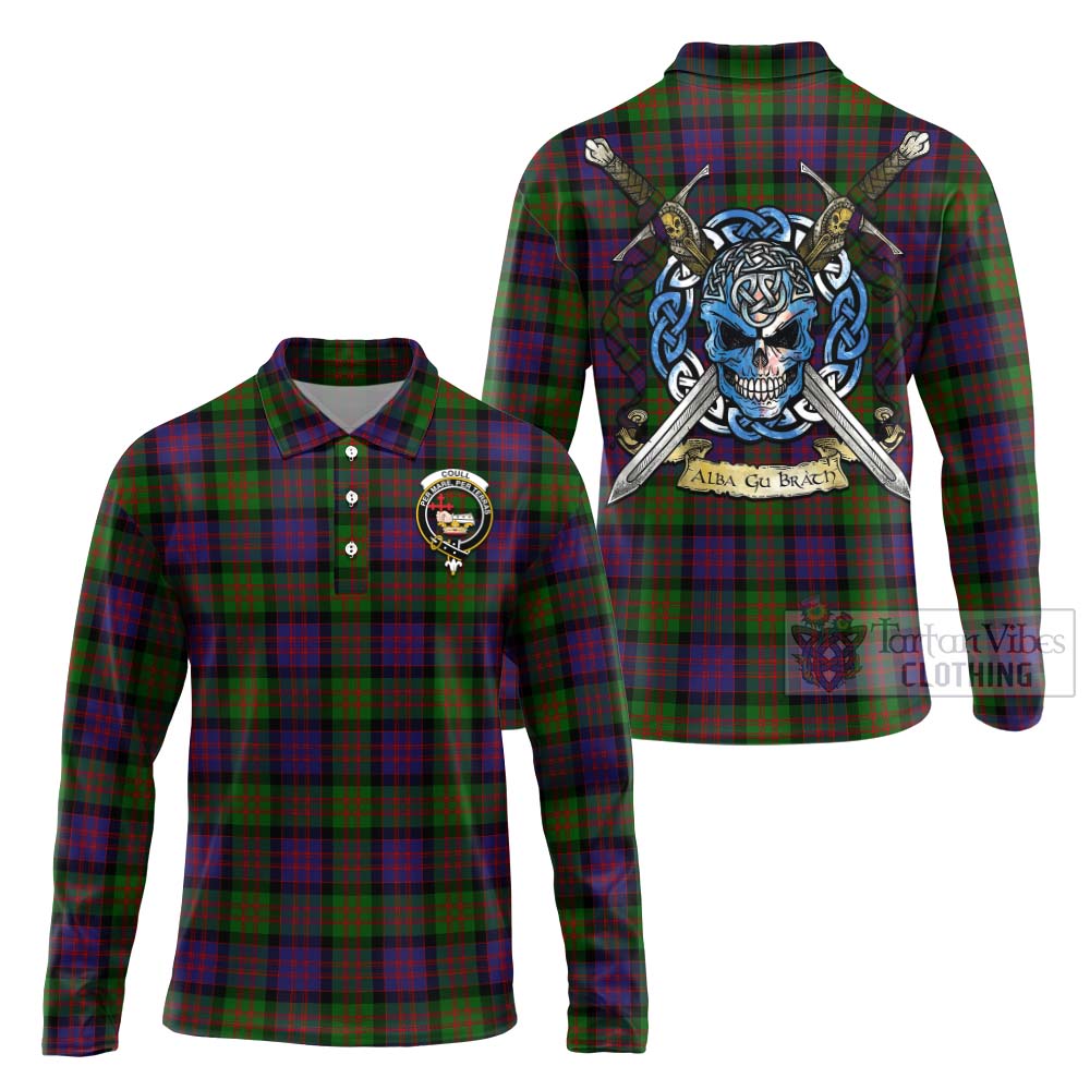 Coull Tartan Long Sleeve Polo Shirt with Family Crest Celtic Skull Style Unisex - Tartan Vibes Clothing