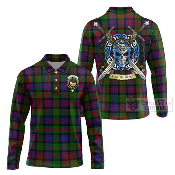 Coull Tartan Long Sleeve Polo Shirt with Family Crest Celtic Skull Style Unisex - Tartan Vibes Clothing