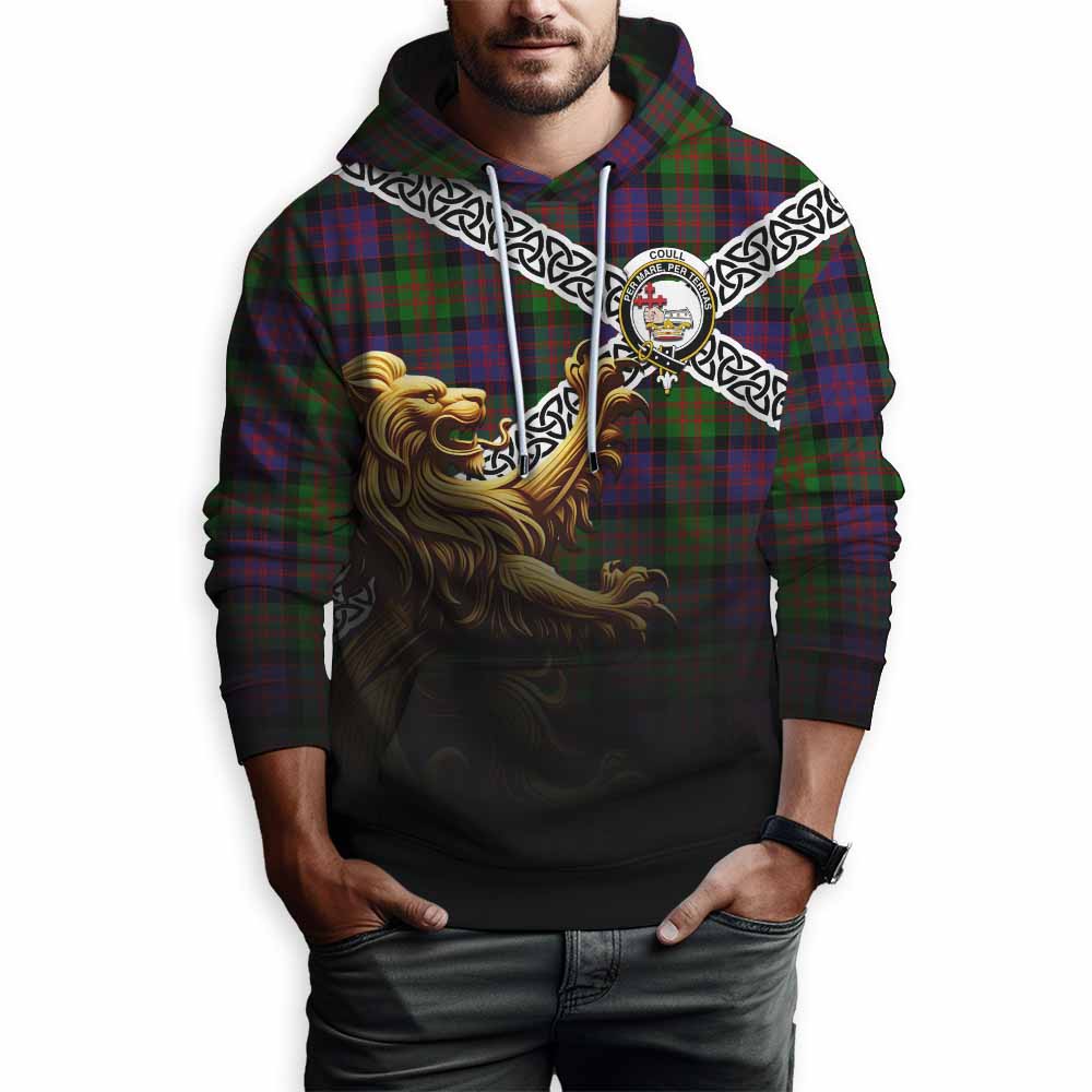 Coull Crest Tartan Hoodie with Golden Lion Emblem Celtic Style Pullover Hoodie - Tartan Vibes Clothing