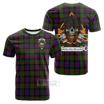 Coull Tartan Cotton T-shirt with Family Crest and Bearded Skull Holding Bottles of Whiskey Kid's Shirt - Tartan Vibes Clothing