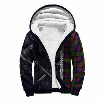 Coull Tartan Sherpa Hoodie with Family Crest Cross Sword Thistle Celtic Vibes Unisex S - Tartan Vibes Clothing