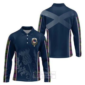 Tartan Vibes Clothing Coull Tartan Long Sleeve Polo Shirt with Family Crest and Scottish Thistle Vibes Sport Style