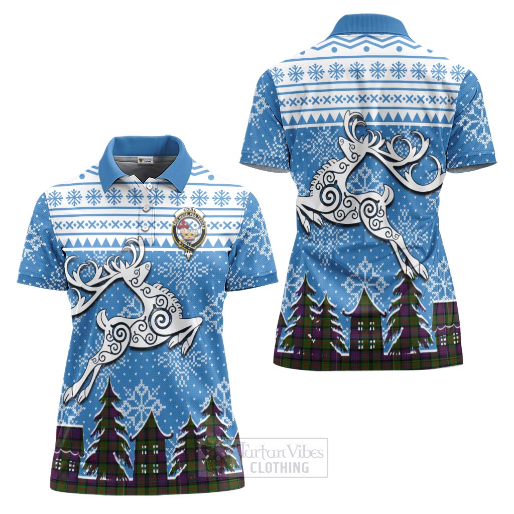 Coull Clan Christmas Women's Polo Shirt Celtic Reindeer Style Women - Tartan Vibes Clothing