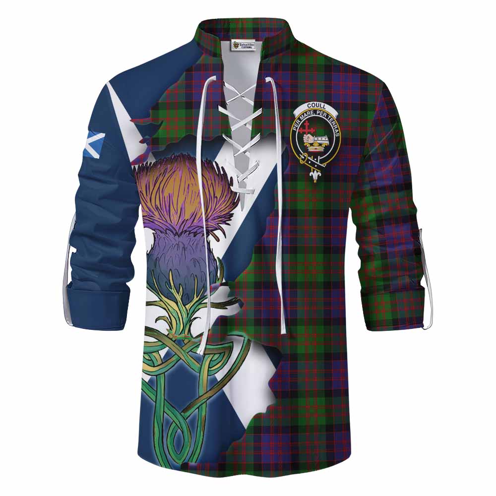 Coull Tartan Family Crest Ghillie Kilt Shirt Scottish Thistle Celtic Inspired Men - Tartan Vibes Clothing
