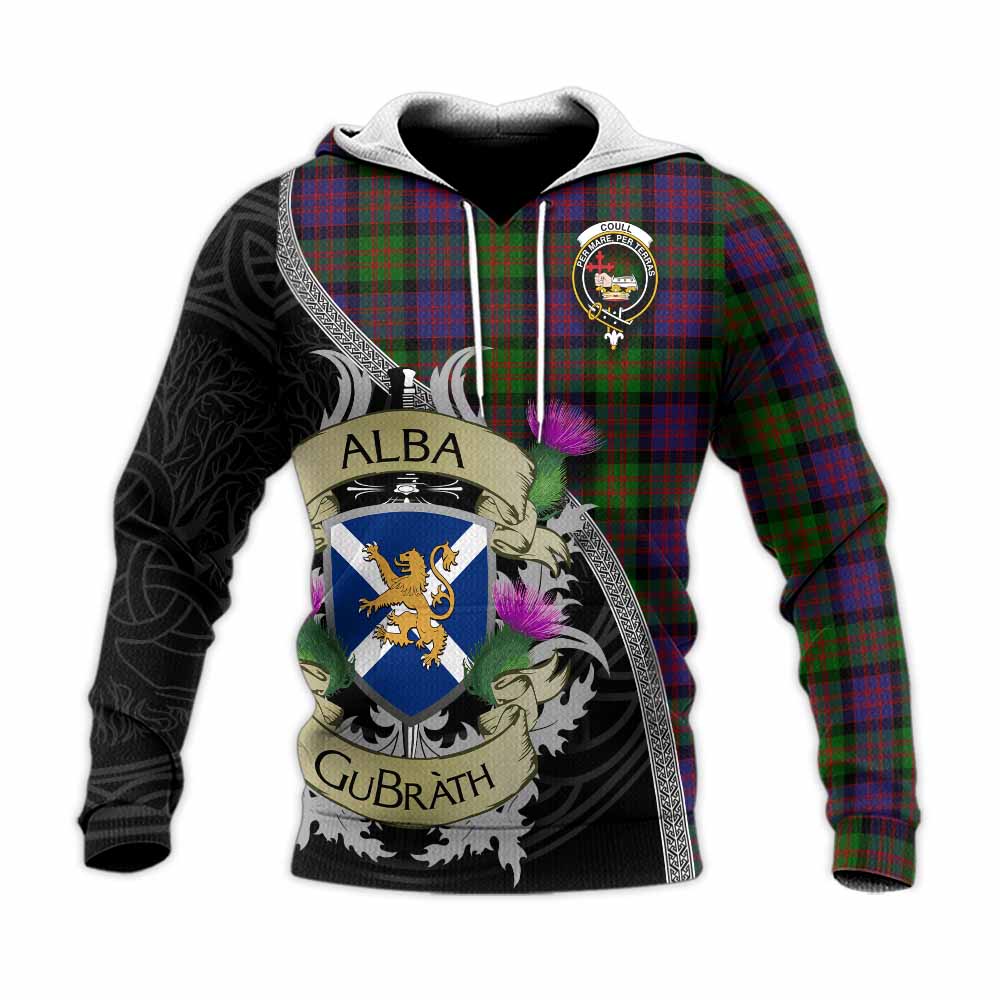 Coull Tartan Family Crest Knitted Hoodie Lion Rampant Royal Thistle Shield Celtic Inspired Unisex Knitted Pullover Hoodie - Tartan Vibes Clothing