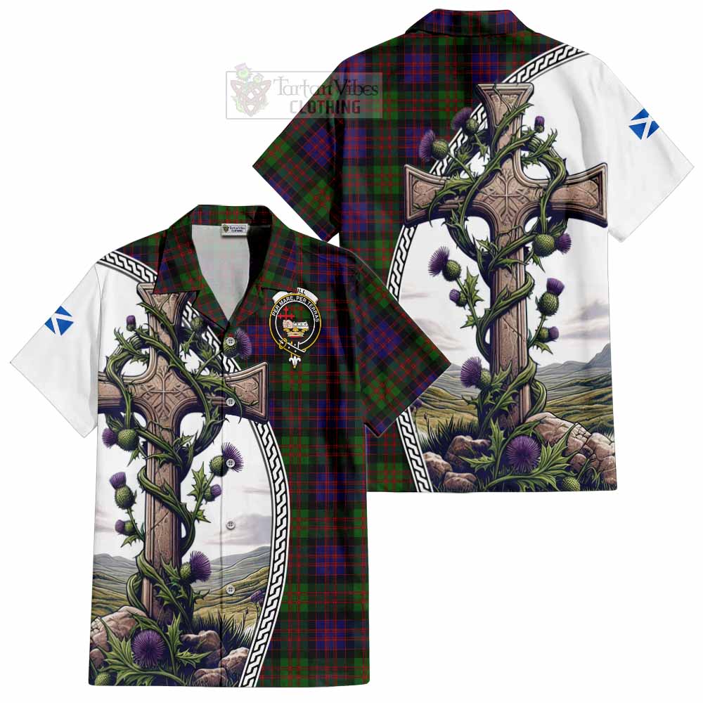 Coull Tartan Hawaiian Shirt with Family Crest and St. Andrew's Cross Accented by Thistle Vines Kid - Tartan Vibes Clothing