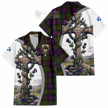 Coull Tartan Hawaiian Shirt with Family Crest and St. Andrew's Cross Accented by Thistle Vines Kid - Tartan Vibes Clothing