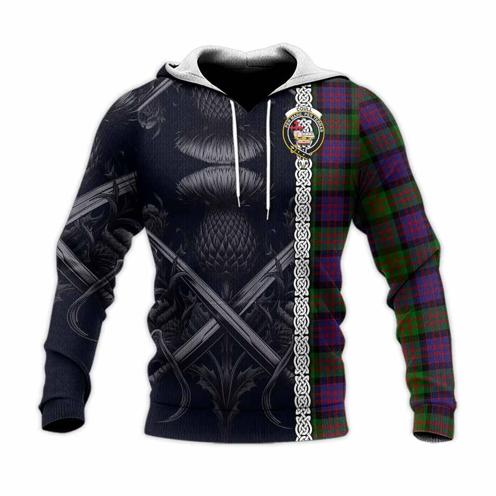 Coull Tartan Knitted Hoodie with Family Crest Cross Sword Thistle Celtic Vibes Unisex Knitted Pullover Hoodie - Tartan Vibes Clothing