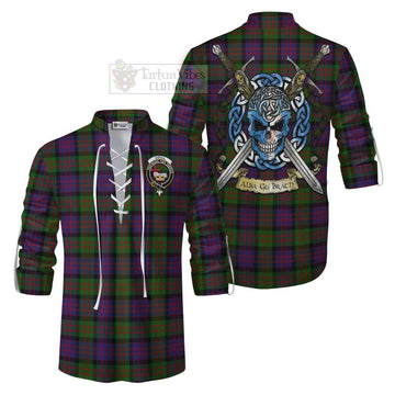 Coull Tartan Ghillie Kilt Shirt with Family Crest Celtic Skull Style Men - Tartan Vibes Clothing