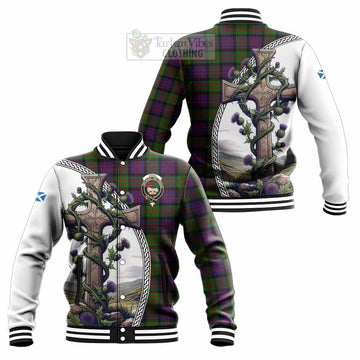 Coull Tartan Baseball Jacket with Family Crest and St. Andrew's Cross Accented by Thistle Vines Unisex - Tartan Vibes Clothing