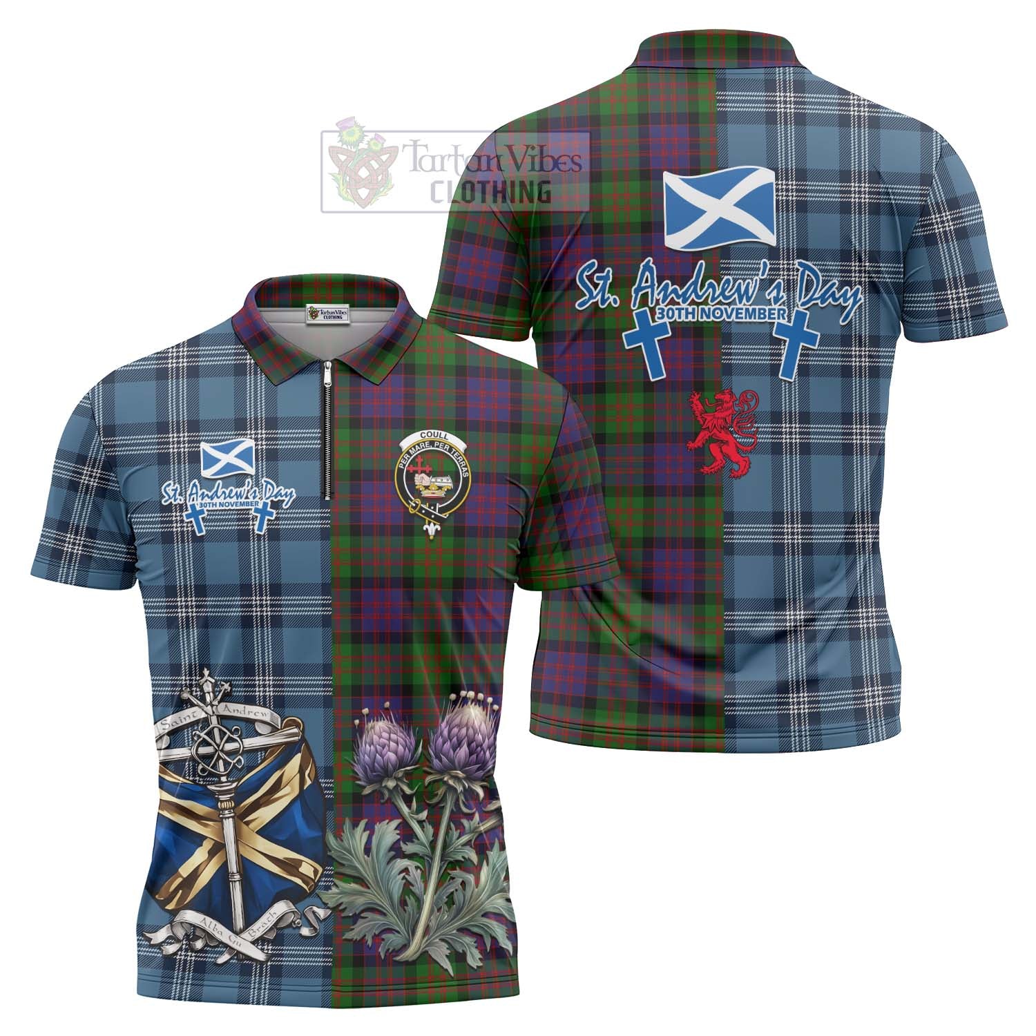 Coull Tartan Zipper Polo Shirt Happy St. Andrew's Day Half Tartan Style Unisex - Tartan Vibes Clothing