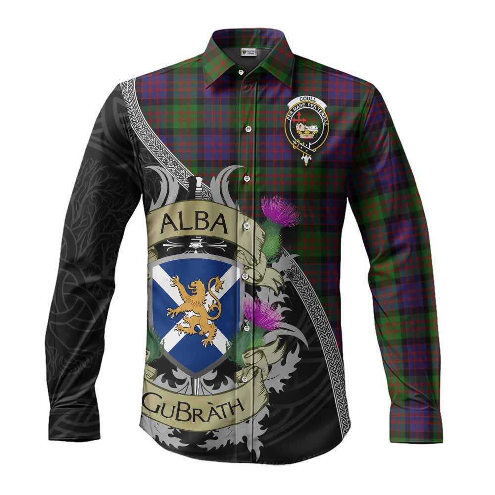 Coull Tartan Family Crest Long Sleeve Button Shirt Lion Rampant Royal Thistle Shield Celtic Inspired Men's Shirt S - Tartan Vibes Clothing