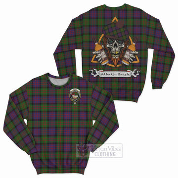 Coull Tartan Sweatshirt with Family Crest and Bearded Skull Holding Bottles of Whiskey Unisex - Tartan Vibes Clothing