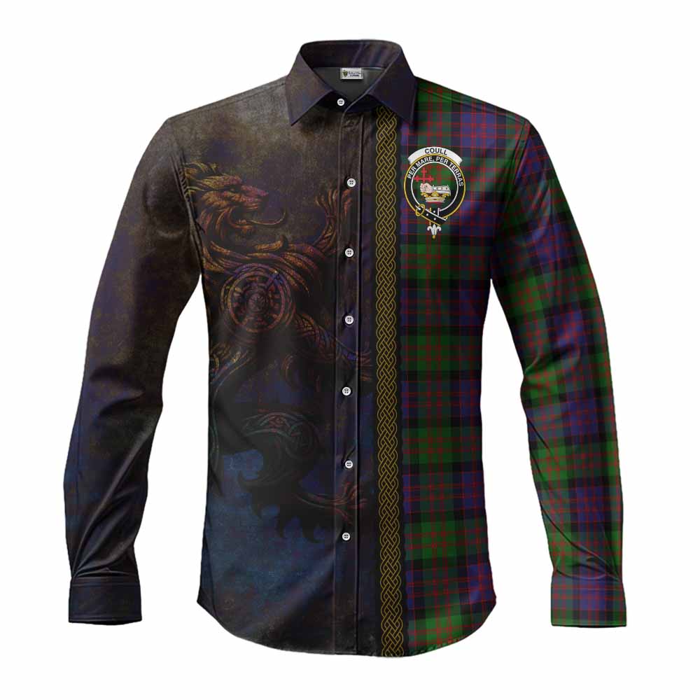 Coull Tartan Family Crest Long Sleeve Button Shirt Alba Gu Brath Be Brave Lion Ancient Style Men's Shirt S - Tartan Vibes Clothing