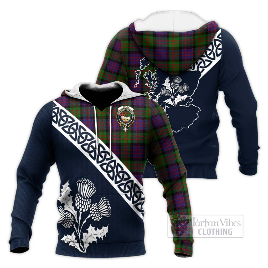 Coull Tartan Knitted Hoodie Featuring Thistle and Scotland Map Unisex Knitted Pullover Hoodie - Tartan Vibes Clothing