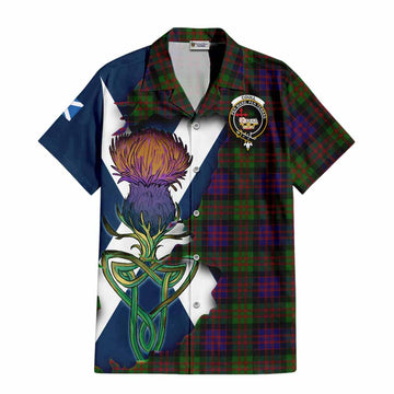Tartan Vibes Clothing Coull Tartan Family Crest Short Sleeve Button Shirt Scottish Thistle Celtic Inspired