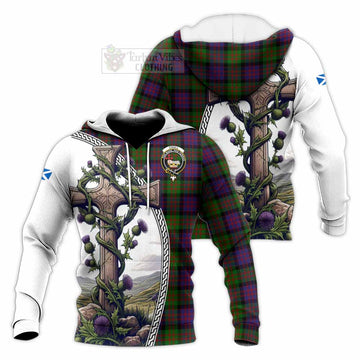 Coull Tartan Knitted Hoodie with Family Crest and St. Andrew's Cross Accented by Thistle Vines Unisex Knitted Pullover Hoodie - Tartan Vibes Clothing