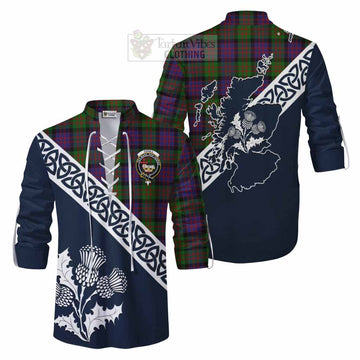 Coull Tartan Ghillie Kilt Shirt Featuring Thistle and Scotland Map Men - Tartan Vibes Clothing