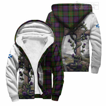 Coull Tartan Sherpa Hoodie with Family Crest and St. Andrew's Cross Accented by Thistle Vines Unisex S - Tartan Vibes Clothing