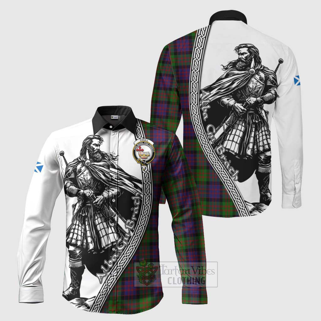 Coull Tartan Clan Crest Long Sleeve Button Shirt with Highlander Warrior Celtic Style Men's Shirt S - Tartan Vibes Clothing