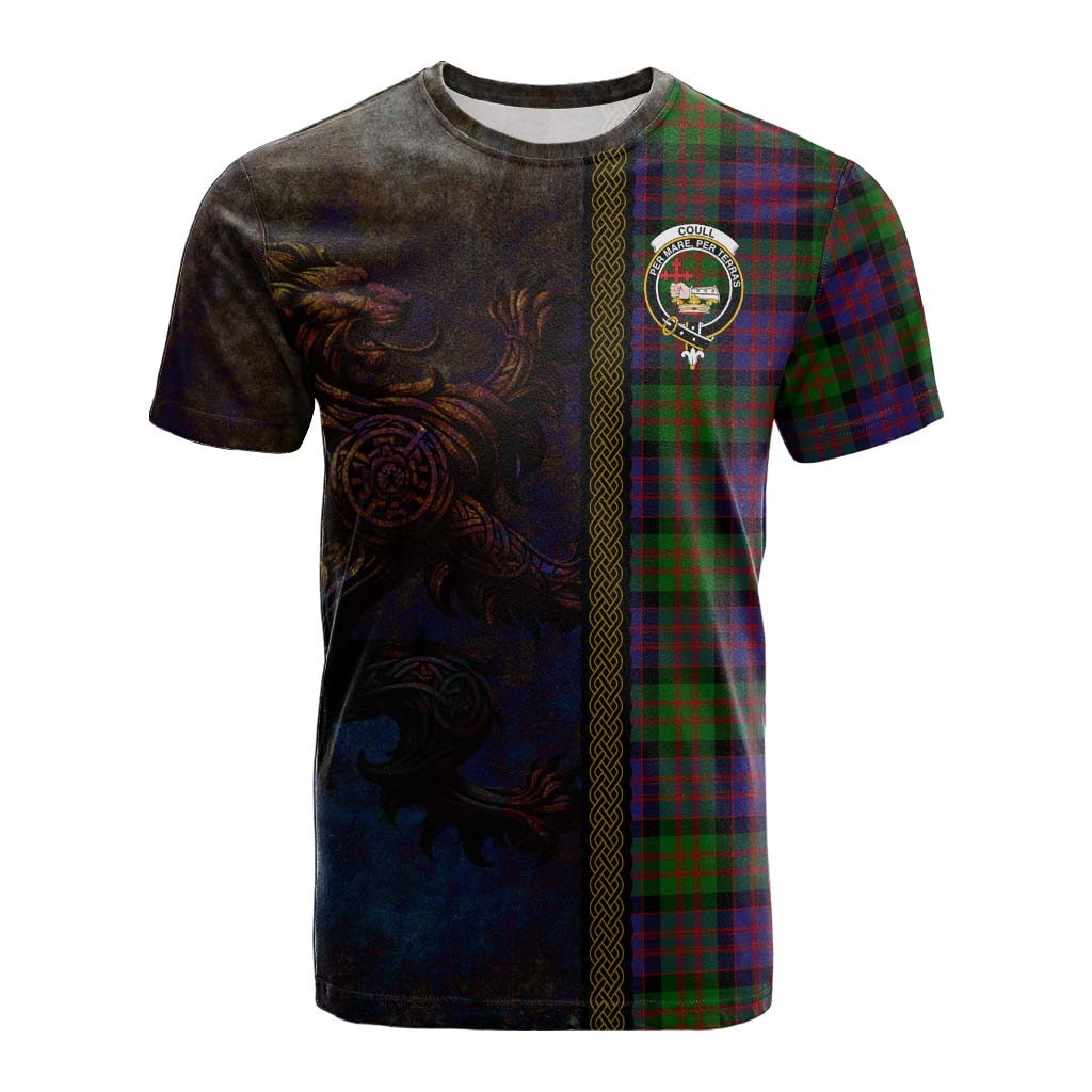 Tartan Vibes Clothing Coull Tartan Family Crest Cotton T-shirt Alba Gu Brath Be Brave Lion Ancient Style