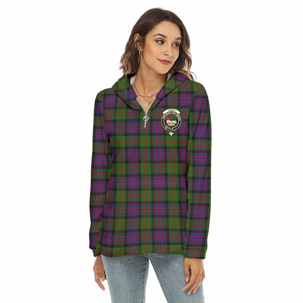 Coull Tartan Women's Borg Fleece Hoodie with Half Zip with Family Crest Female - Tartan Vibes Clothing