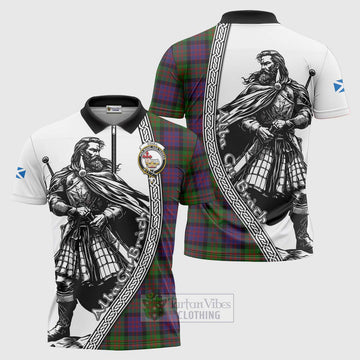 Coull Tartan Clan Crest Zipper Polo Shirt with Highlander Warrior Celtic Style Unisex - Tartan Vibes Clothing