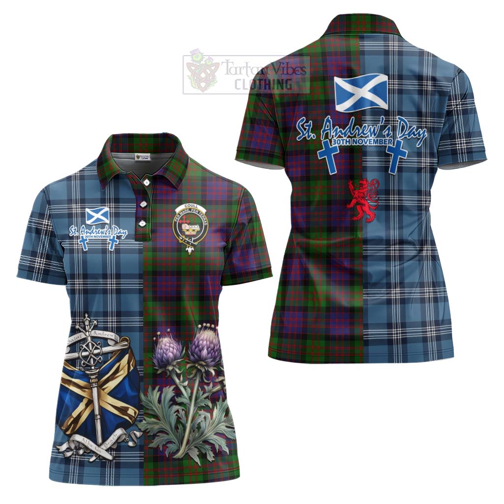 Coull Tartan Women's Polo Shirt Happy St. Andrew's Day Half Tartan Style Women - Tartan Vibes Clothing