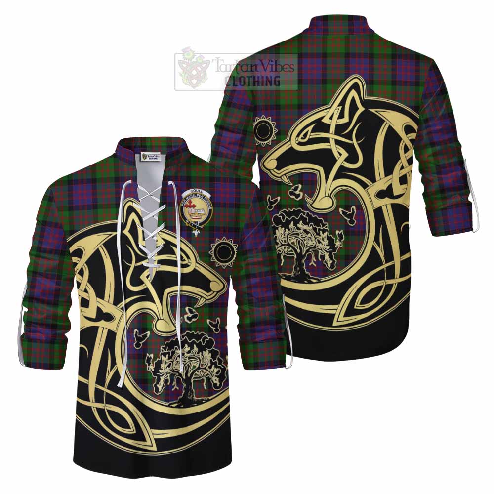Coull Tartan Ghillie Kilt Shirt with Family Crest Celtic Wolf Style Men - Tartan Vibes Clothing