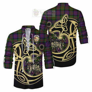 Coull Tartan Ghillie Kilt Shirt with Family Crest Celtic Wolf Style Men - Tartan Vibes Clothing
