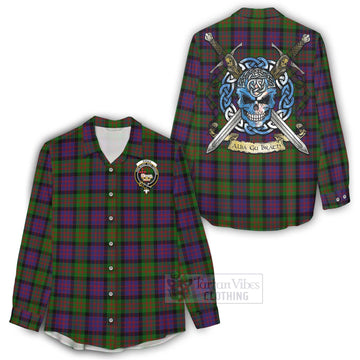 Coull Tartan Women's Casual Shirt with Family Crest Celtic Skull Style - Tartan Vibes Clothing