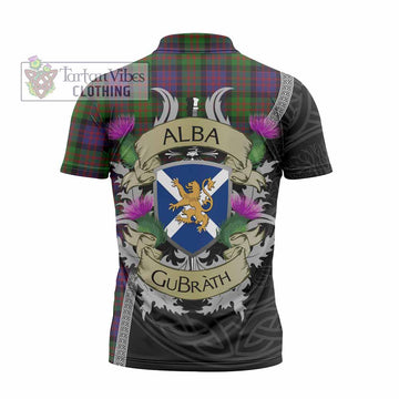 Coull Tartan Family Crest Zipper Polo Shirt Lion Rampant Royal Thistle Shield Celtic Inspired - Tartan Vibes Clothing