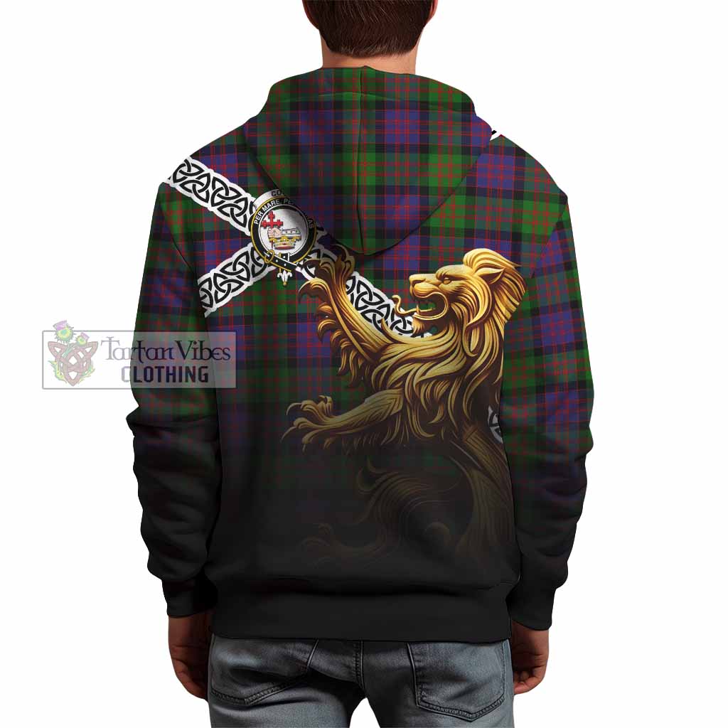 Coull Crest Tartan Hoodie with Golden Lion Emblem Celtic Style - Tartan Vibes Clothing