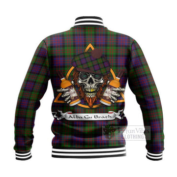 Coull Tartan Baseball Jacket with Family Crest and Bearded Skull Holding Bottles of Whiskey - Tartan Vibes Clothing