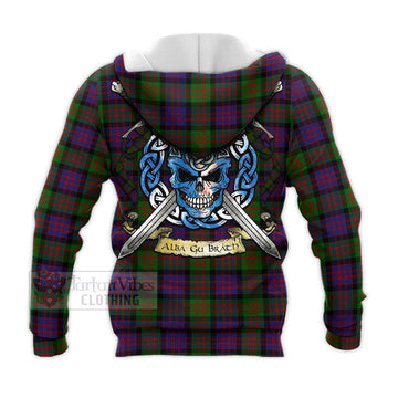 Coull Tartan Knitted Hoodie with Family Crest Celtic Skull Style - Tartan Vibes Clothing