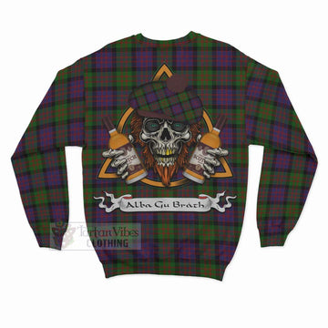Coull Tartan Sweatshirt with Family Crest and Bearded Skull Holding Bottles of Whiskey - Tartan Vibes Clothing