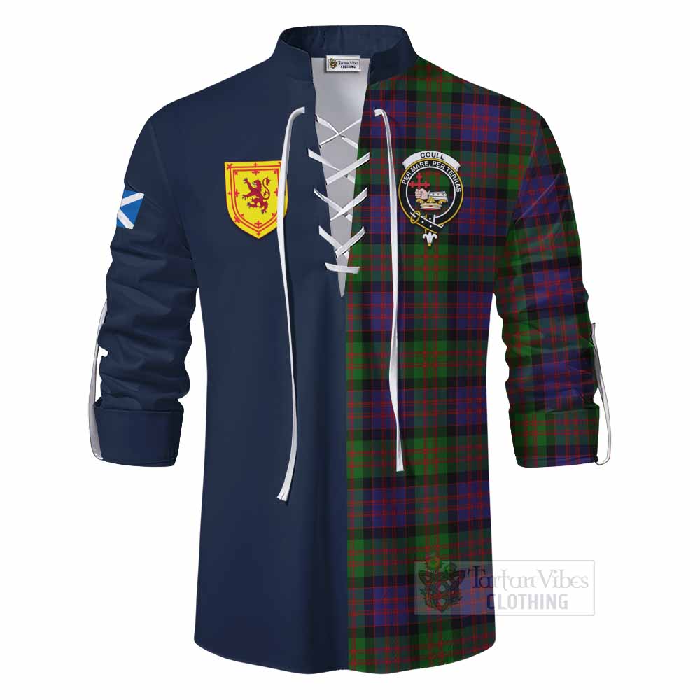 Coull Tartan Ghillie Kilt Shirt Alba with Scottish Lion Royal Arm Half Style - Tartan Vibes Clothing