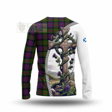 Coull Tartan Long Sleeve T-Shirt with Family Crest and St. Andrew's Cross Accented by Thistle Vines - Tartan Vibes Clothing