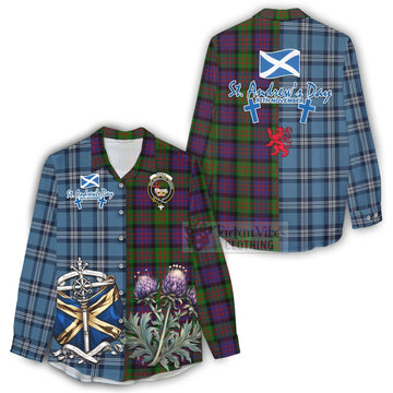 Coull Tartan Women's Casual Shirt Happy St. Andrew's Day Half Tartan Style - Tartan Vibes Clothing