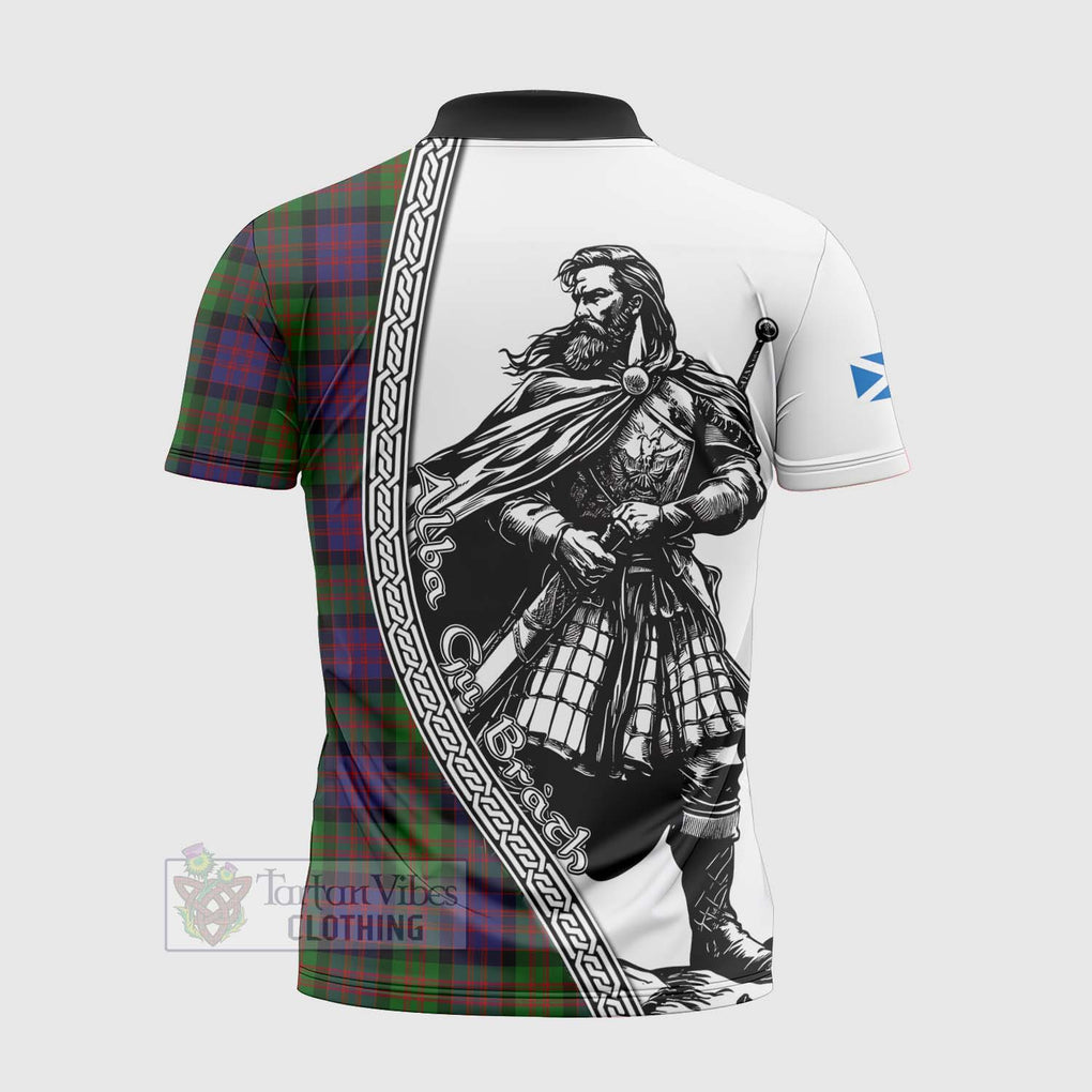 Coull Tartan Clan Crest Zipper Polo Shirt with Highlander Warrior Celtic Style - Tartan Vibes Clothing
